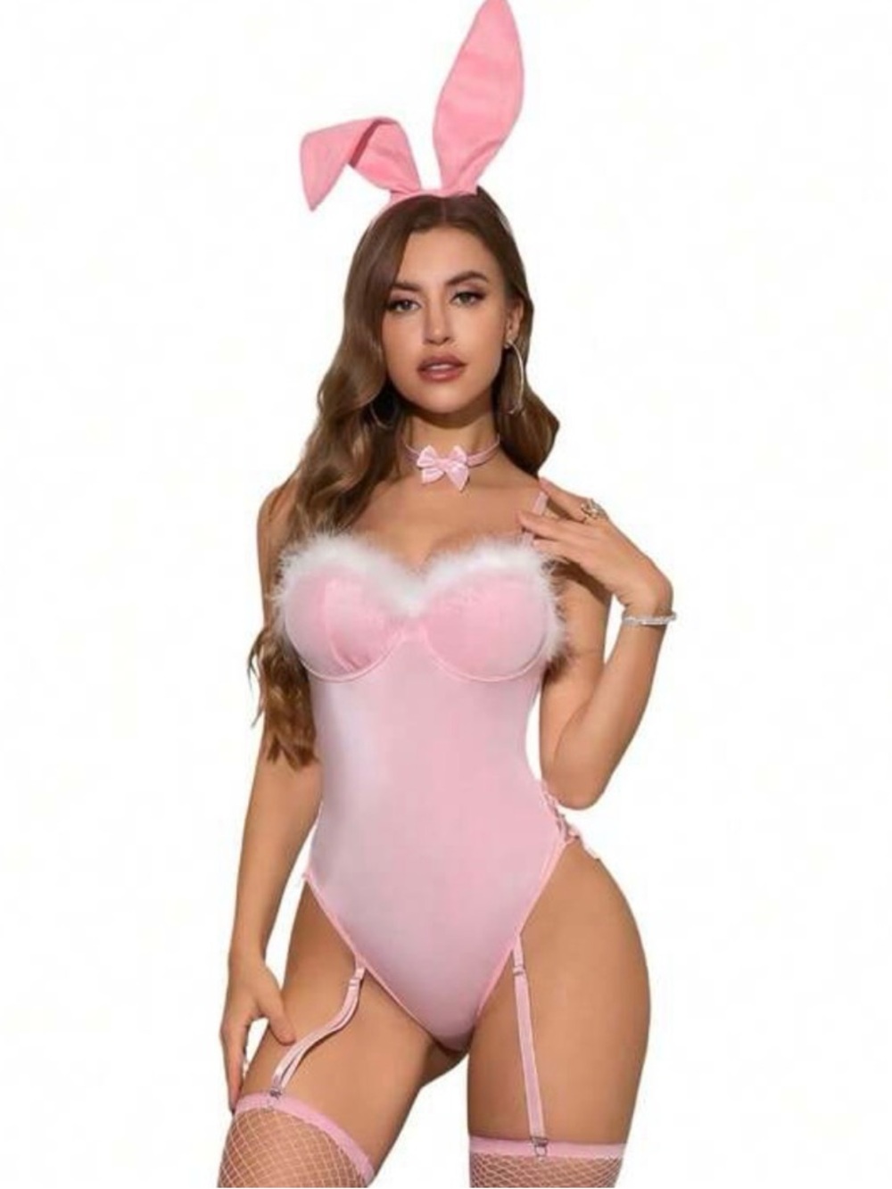 Pink Fuzzy Trim Bunny Lingerie Costume